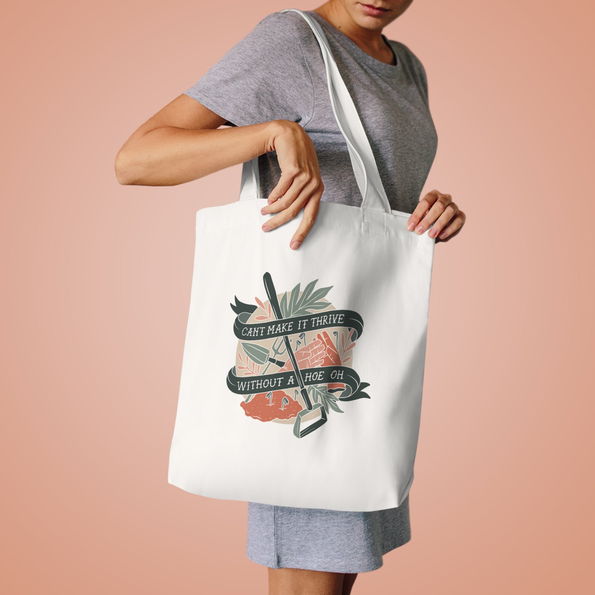 AUS Can't Make it Thrive Without a Hoe Canvas Tote Bag green/pink